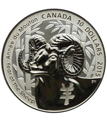 Kanada 10 dolarów, 2015 Zodiak chiński - rok Owcy, srebro Ag999