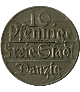 Wolne Miasto Gdańsk, 1923, 10 fenigów, stan 3