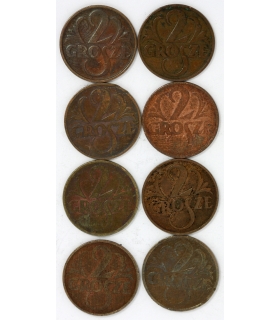 Lot 8 x 2 grosze 2x1923,  1925, 1928, 1930, 1931, 1932, 1934