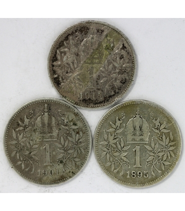 Lot: 3 x 1 korona Austria: 1895, 1901, 1914, srebro