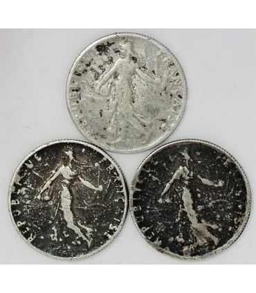 Lot Francja, 3 x 50 centimes, srebro, 1908, 1913, 1918, Srebro 0.835