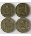 Lot Francja 4x10 franków 1945, 1946, 1947, 1949