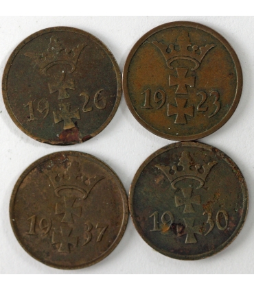 Lot Wolne Miasto Gdańsk 4 x 1 fenig, 1923, 1926, 1930, 1937