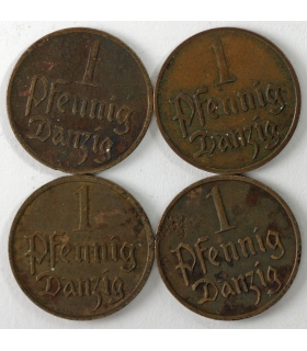 Lot Wolne Miasto Gdańsk 4 x 1 fenig, 1923, 1926, 1930, 1937