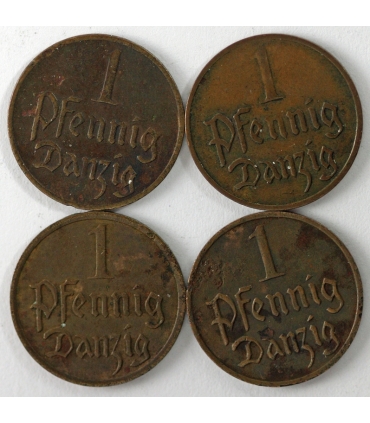 Lot Wolne Miasto Gdańsk 4 x 1 fenig, 1923, 1926, 1930, 1937
