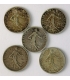 Lot Francja 5x1 frank, srebro, 1898, 1911, 1912, 1915, 1917