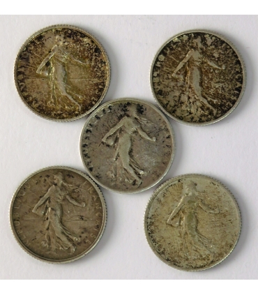 Lot Francja 5x1 frank, srebro, 1898, 1911, 1912, 1915, 1917