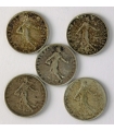Lot Francja 5x1 frank, srebro, 1898, 1911, 1912, 1915, 1917