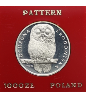 1000 złotych, Ochrona środowiska - sowa - próba, 1986, srebro
