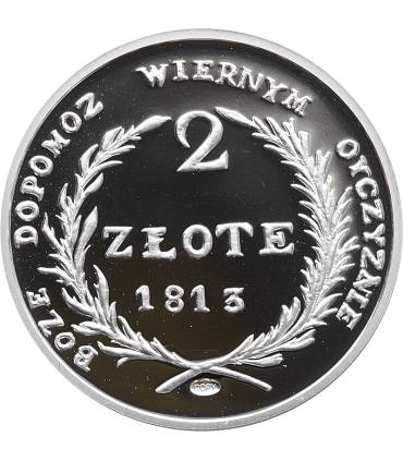Replika 2 złote 1813, oblężenie Zamościa, srebro Ag999, 15,5g
