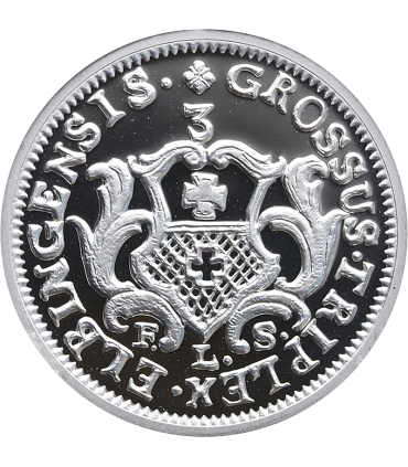 Replika trojak Elbląg 1763 August III Sas, srebro Ag999, 15,5g