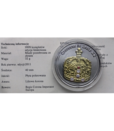 Medal Korona Ludwika XV, Europejskie korony, posrebrzany i złocony, 40 mm, certyfikat