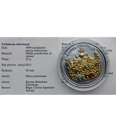 Medal Korona Bolesława Chrobrego, Europejskie korony, posrebrzany i złocony, 40 mm, certyfikat