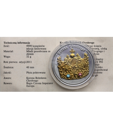 Medal Korona Bolesława Chrobrego, Europejskie korony, posrebrzany i złocony, 40 mm, certyfikat