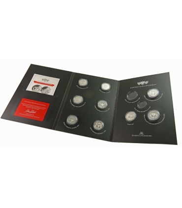 9 szt. zestaw historia godła polskiego, Ag 999, etui, certyfikaty