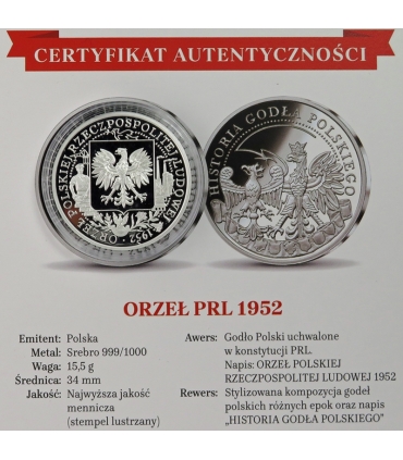 9 szt. zestaw historia godła polskiego, Ag 999, etui, certyfikaty