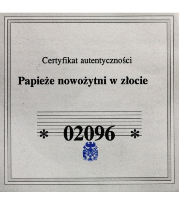 Medal Watykan Papież Jan Paweł II – złoto Au 585, 0,5 g, certyfikat
