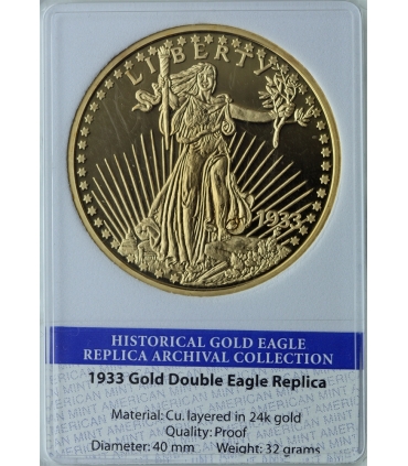 Replika, USA, 20 dolarów 1933, Double Eagle, 2012 r., certyfikat