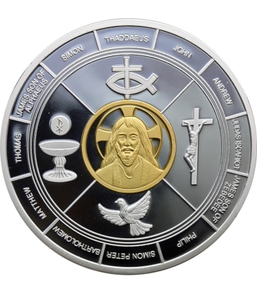 Medal 12 Apostołów – Ostatnia Wieczerza, 50 mm, 54 g, posrebrzana i pozłacana, certyfikat