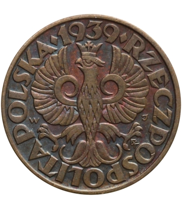 5 groszy 1939, stan 2+, b. ładna
