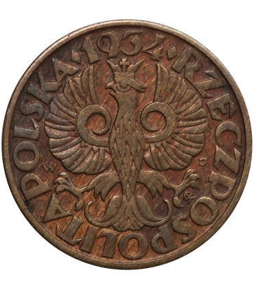 5 groszy 1934, bardzo rzadka, piękny detal, st. 2
