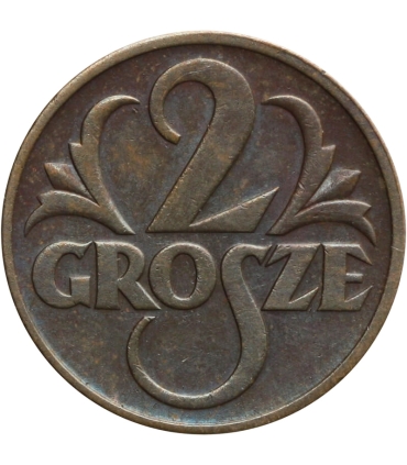 2 grosze II RP, 1937, stan 2, piękny detal
