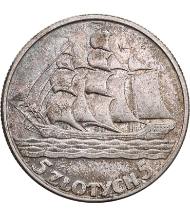 5 zł Żaglowiec 1936, stan 2, II RP