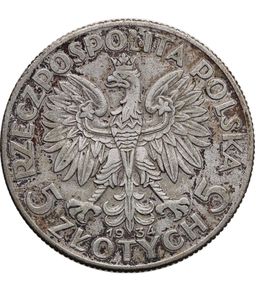 5 złotych głowa kobiety 1934, stan 3+