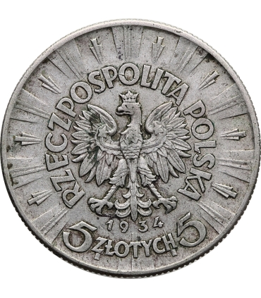 5 złotych Piłsudski 1934, stan 3+