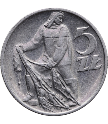 5 zł, Rybak, 1959, stan 1-, połysk