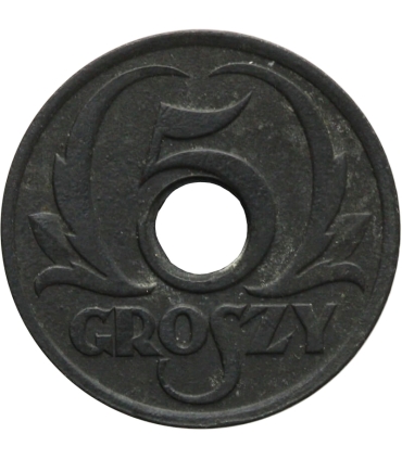 Generalne Gubernatorstwo, 5 groszy 1939, stan 3+, GG