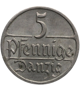 Wolne Miasto Gdańsk, 1928, 5 fenigów, stan 3+