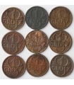 Lot: 9x1 grosz 2 rzeczpospolita, mix odmian i roczników w tym 1930