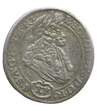 15 krajcarów 1694 Leopold I, mennica Hall, srebro, stan 3, wygięta