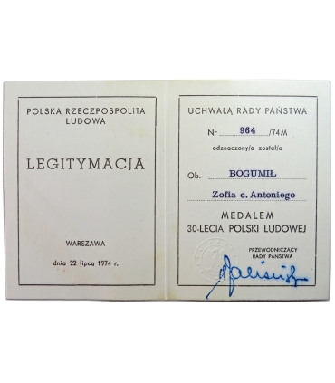 Medal 30-lecia Polski Ludowej + etui + legitymacja