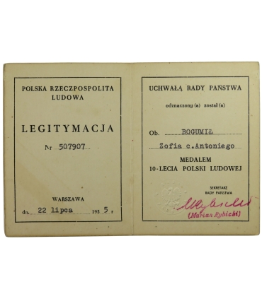 Odznaczenie, medal X LAT PRL 1944-1954 w etui + legitymacja