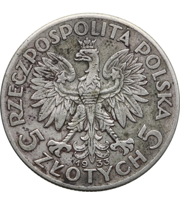 5 złotych głowa kobiety 1933, stan 3