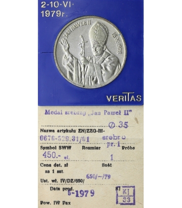 Medal Jan Paweł II 1979, Veritas, srebro Ag 925, 35 mm, etui i metka