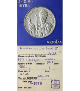 Medal Jan Paweł II 1979, Veritas, srebro Ag 925, 35 mm, etui i metka