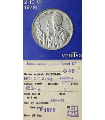 Medal Jan Paweł II 1979, Veritas, srebro Ag 925, 35 mm, etui i metka