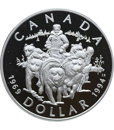Kanada 1 dolar 1994, Psi zaprzęg, stan 1, srebro, certyfikat