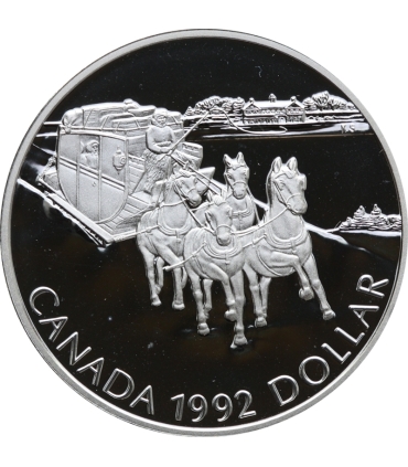 Kanada 1 dolar - 175 rocznica transportu dyliżansowego 1992, srebro