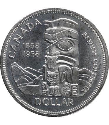 Kanada 1 dolar, 1958 100 rocznica założenie Kolumbii Brytyjskiej, srebro, certyfikat
