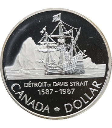 Kanada, 1 dolar 1987, Statek polarny Johna Davisa, srebro, certyfikat