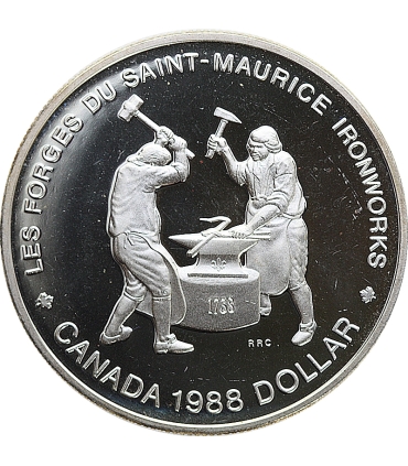 Kanada 1 dolar - 250 lat huty żelaza Saint-Maurice, srebro, 1988