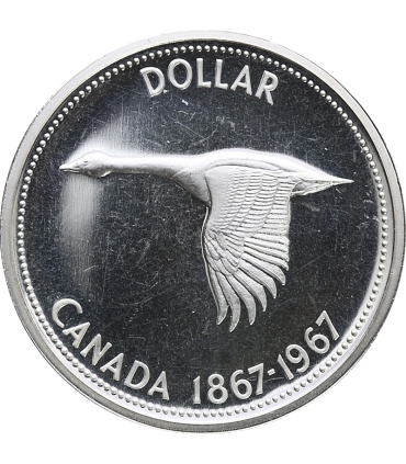 Kanada 1 dolar 1967 Gęś, stan 2, srebro, certyfikat
