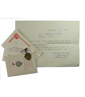 Odznaka Tysiąclecia Państwa Polskiego OKFJN z 1968 roku, legitymacja, dokumenty PZPR, koperta