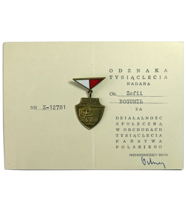 Odznaka Tysiąclecia Państwa Polskiego OKFJN z 1968 roku, legitymacja, dokumenty PZPR, koperta