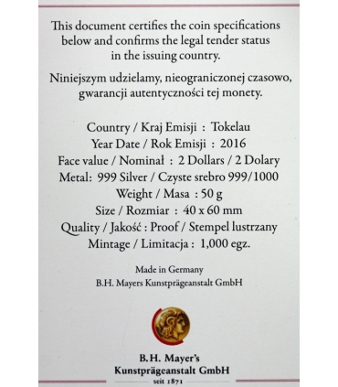 TOKELAU 2 Dolary 2016 Matka Boska Ostrobramska 50 g w etui