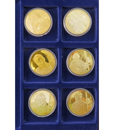 Zestaw 6 medali z serii Wielcy Polacy w drewnianej kasecie